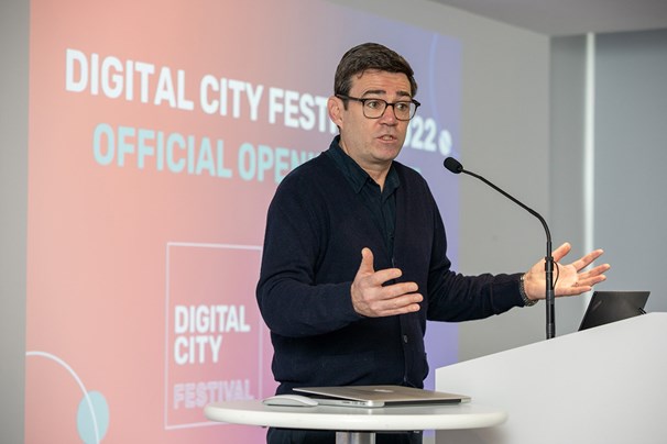 An image of Andy Burnham talking