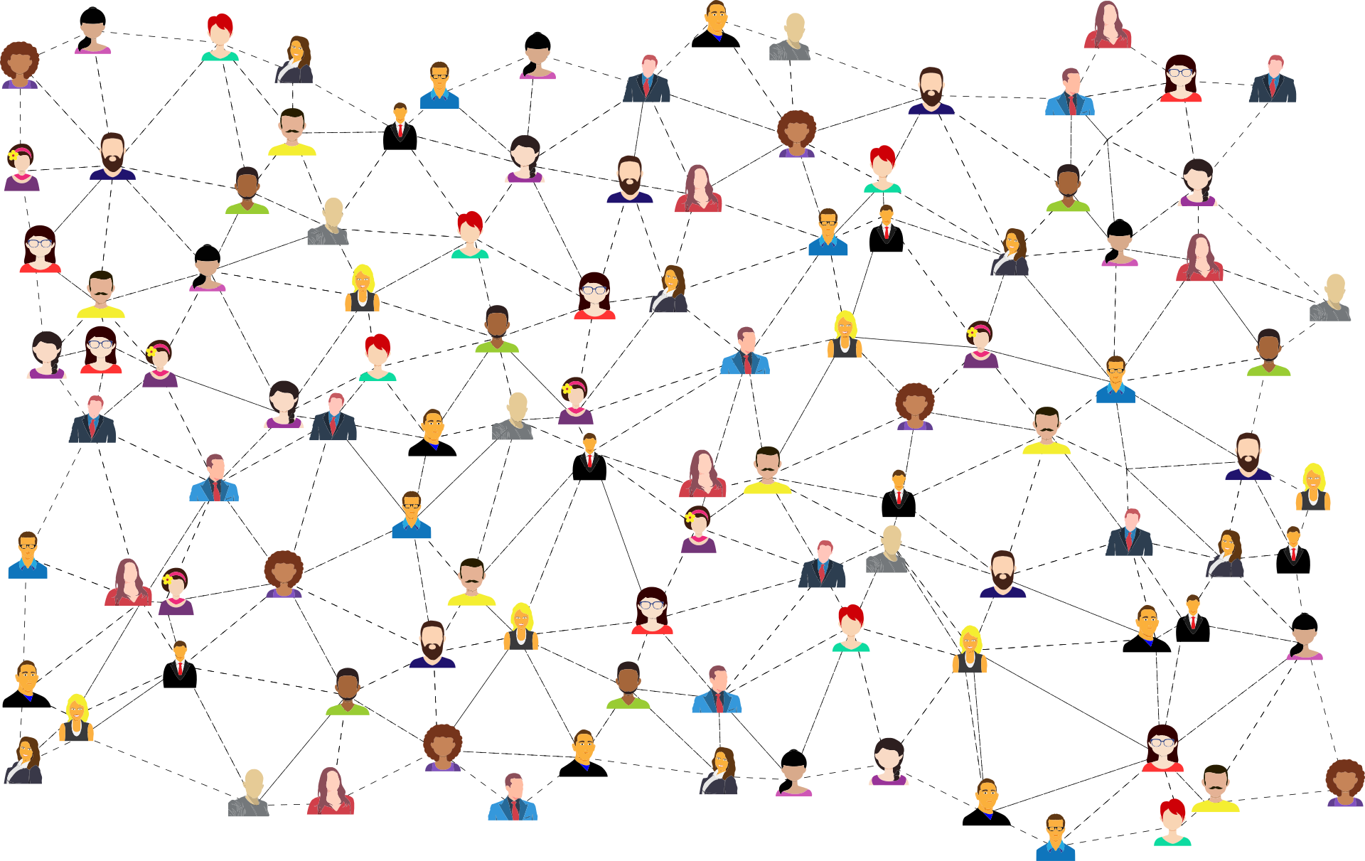 Image of cartoon people connected by dotted lines