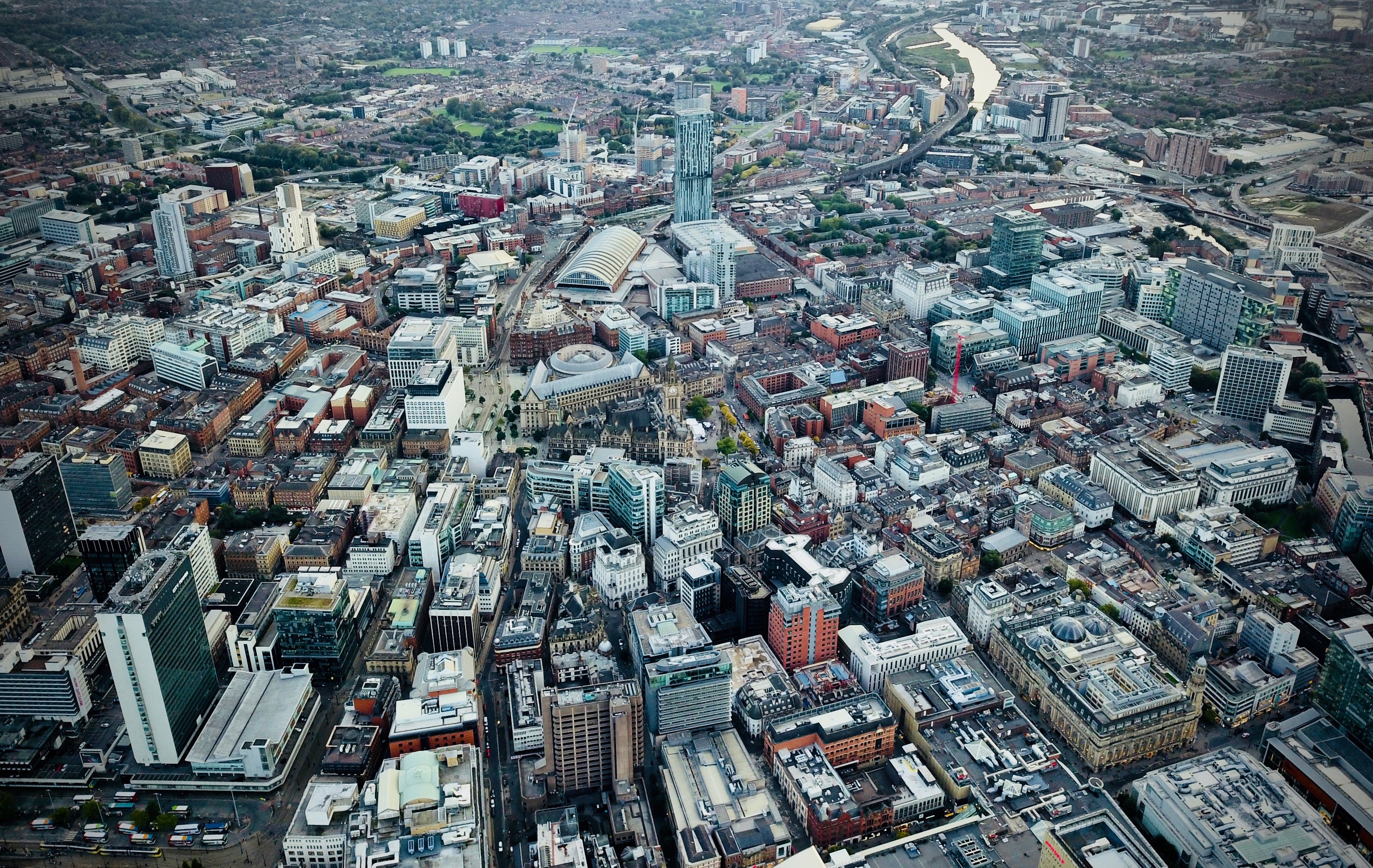 Aerial image of Manchester city centre