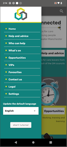 BEEconnected app showing a menu bar