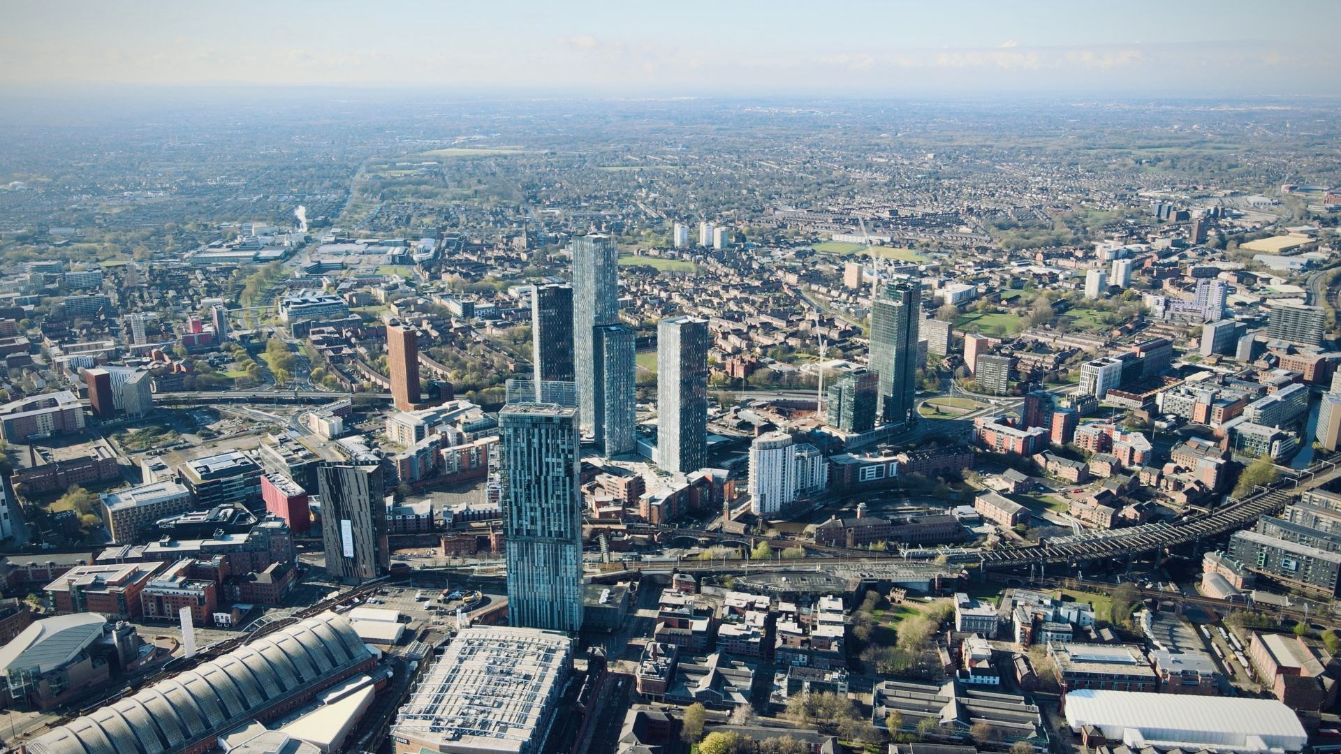 An aerial view of the city of manchester