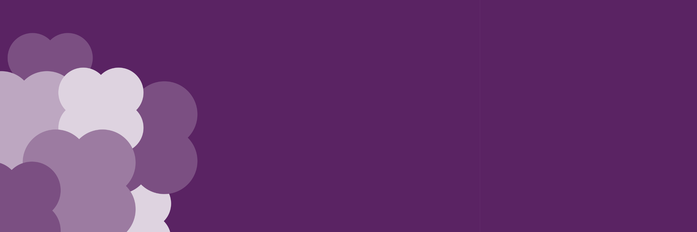 Safer Stronger portfolio header, a purple plain background with a four-sided cloud shape in different shade of purple in the bottom left hand side.