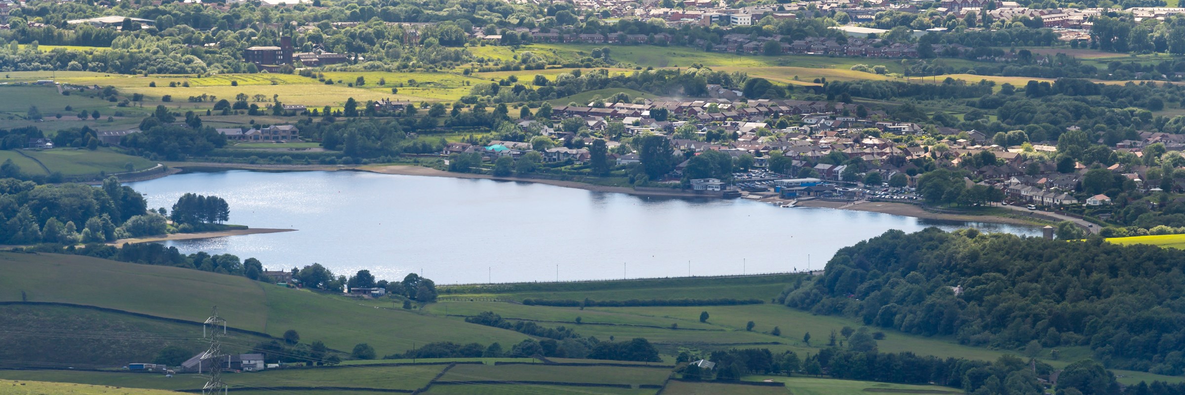 View of fields, lakes and homes