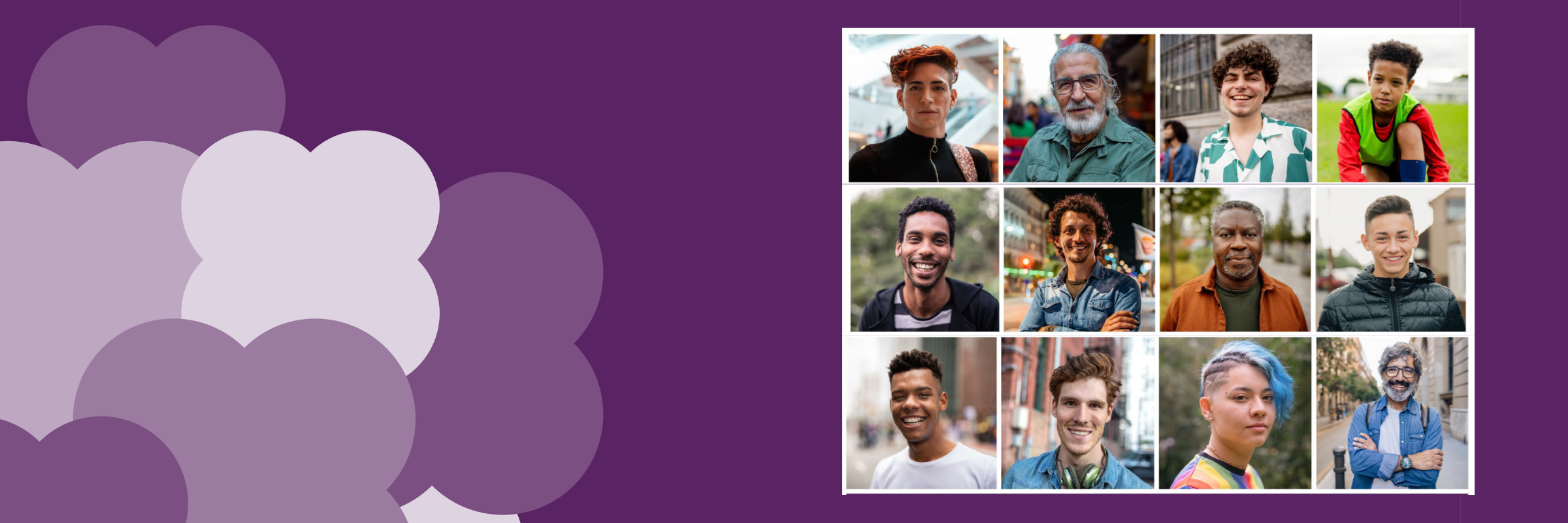 Rows of images of men and boys facing the camera