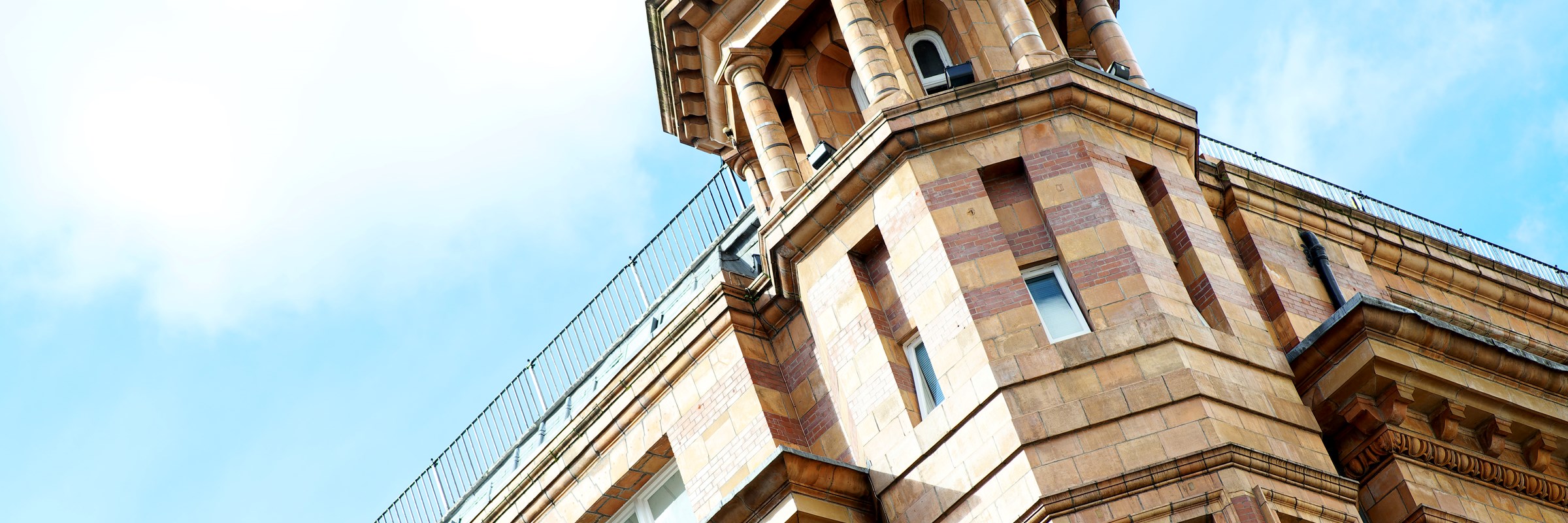 Tootal buildings - turret against blue sky
