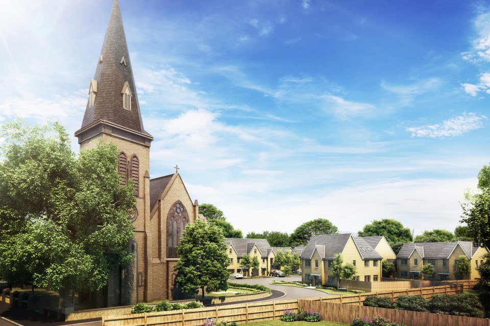 Grade two listed church next to newly built houses