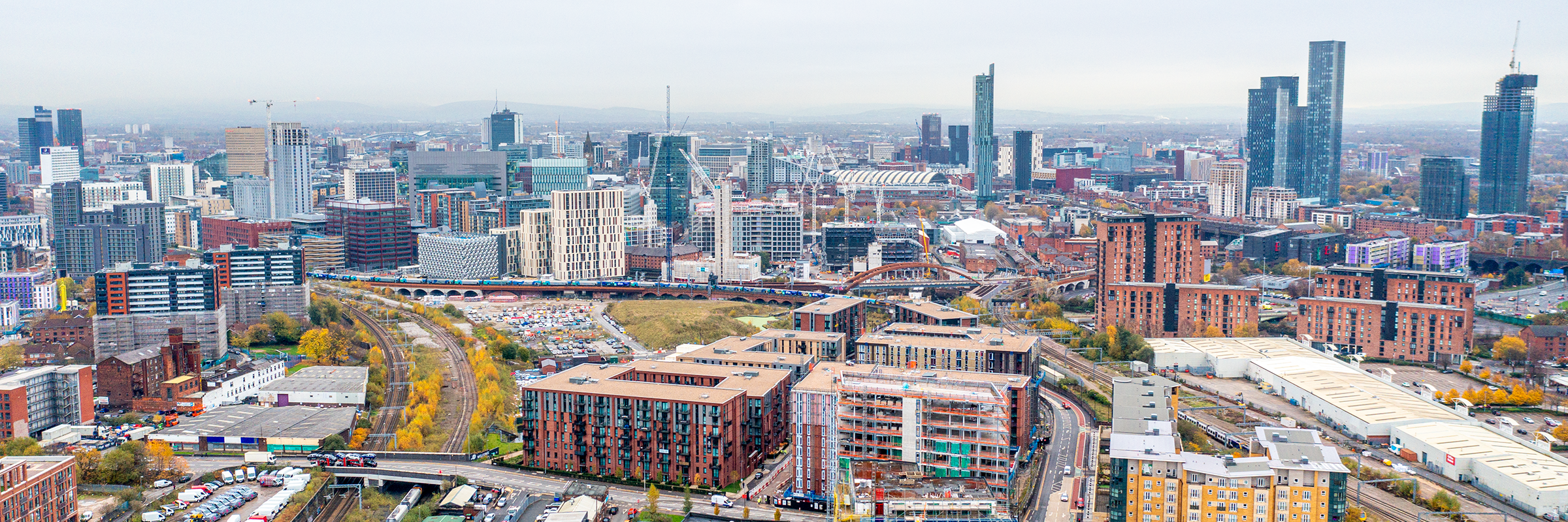 Manchester skyline, buildings and roads