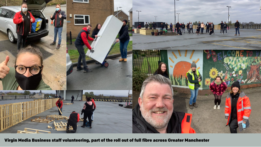 Selection of images of Virgin Media Business staff volunteering across Greater Manchester