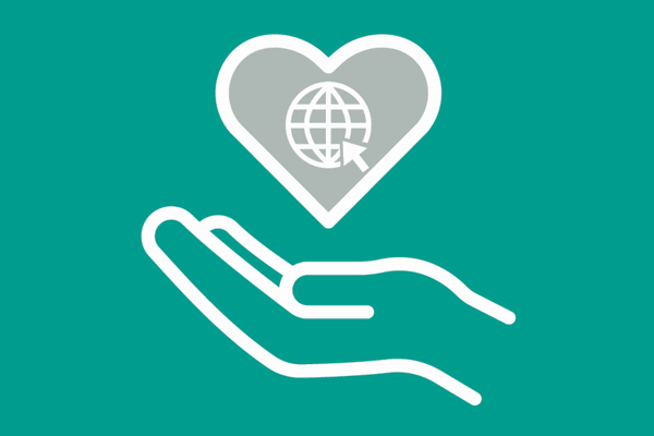 Graphic of a hand holding a heart with an internet symbol inside