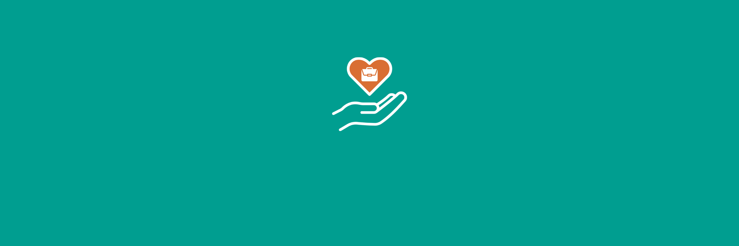 Graphic of a hand holding a heart with a briefcase inside