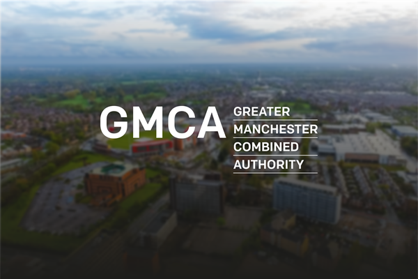 GMCA logo on faded out background image of Greater Manchester