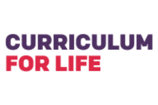 Curriculum written in purple text above For Life written in red.