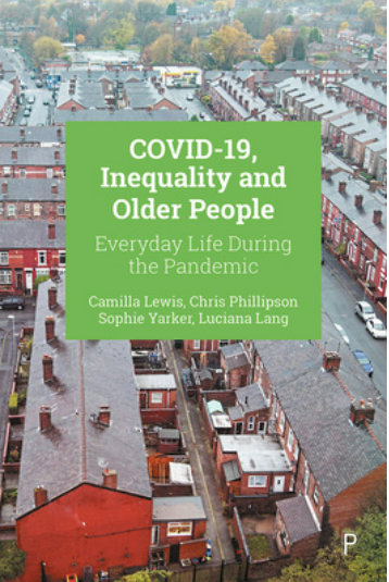 Aerial view of terraced housing. Graphic text reads, 'COVID-19, Inequality and Older People