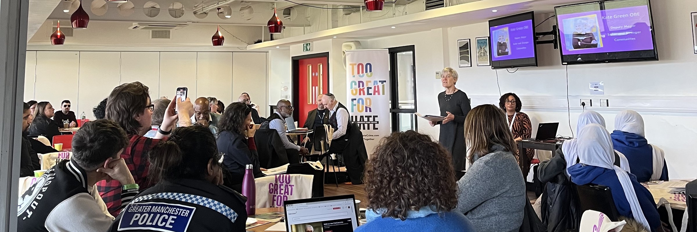 Deputy Mayor of Greater Manchester, Kate Green, speaking at a Hate Crime Awareness Week event