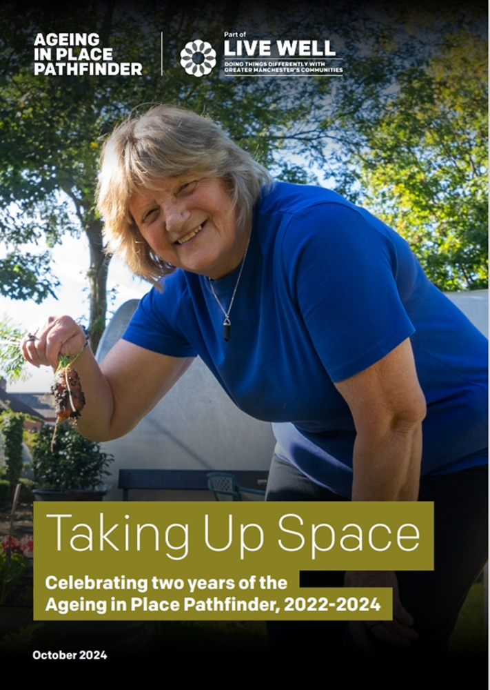 Aging in place path finder brochure with the text taking up space, celebrating two years of the ageing in place pathfinder, 2022-2024